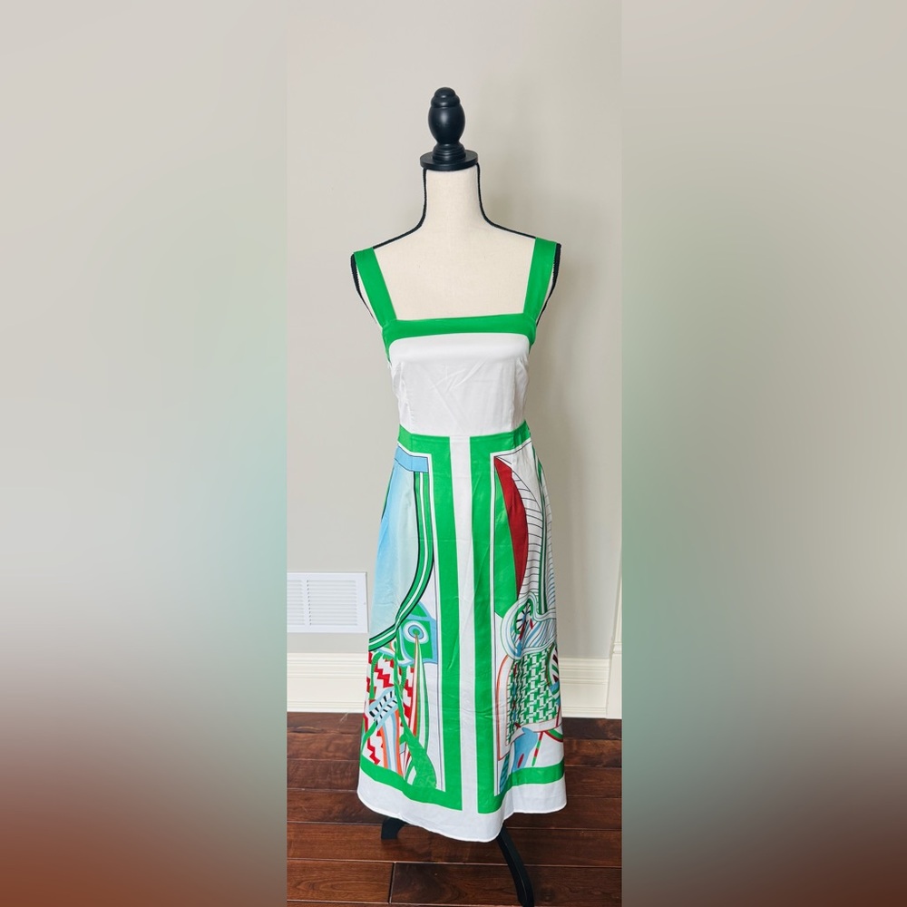Vici Reverse Green, White & Red Printed Midi Dress